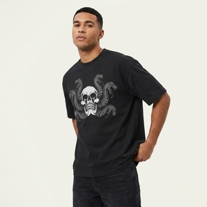 Camiseta Negra para Hombre, Corte Regular, 100% Algodón, Antiarrugas, Transpirable, Manga Corta, Cuello Redondo - Product Image 1