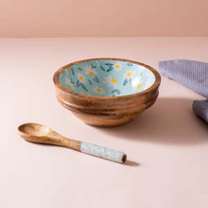 ชามไม้ทำมือเคลือบลายดอกไม้ด้านใน สำหรับเสิร์ฟอาหาร ใช้ในบ้าน - Product Image 1