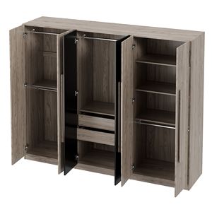 Armadio in legno a 6 porte nero e natura con 2 cassetti per la conservazione della camera da letto - Product Image 6