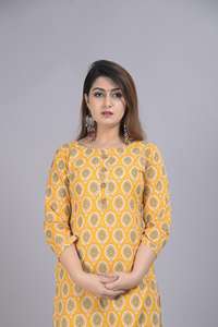 ชุดคุर्ติทรงเอไลน์ยาวคลุมเท้า ผ้าฝ้าย 100% ลายพิมพ์ทนทาน เป็นมิตรกับสิ่งแวดล้อม แฟชั่นทันสมัย น้ำหนักเบา เหมาะสำหรับใส่ในชีวิตประจำวัน - Product Image 4