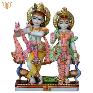 Statue de Radha Krishna en marbre avec paon |   Murti en marbre coloré Radha Krishna |   MALIYAS - Product Image 2