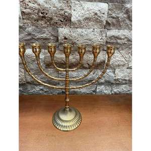 Jewish Star Style 9 Arms Luxury Menorah Handmade 100% <b>Brass</b> <b>Candlestick</b> Candle Stand Table Accessories Candle Holder Gold Finish - Product Image 2