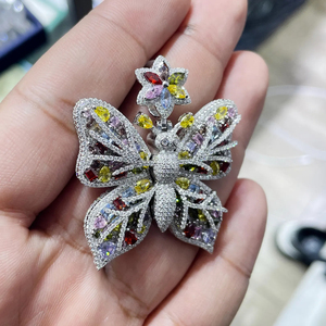 Butterfly Pendant <b>Charm</b> <b>Silver</b> Rhodium Plated Alloy VVS Moissanite Diamond Micro Insert Cute Themed Gift Unisex Fashion Jewelry - Product Image 2