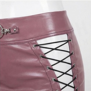 Jupe mini en cuir PU taille haute pour femme, style crayon à lacets, sexy, style club, couleur unie, brillante, adaptée à toutes les saisons - Product Image 5