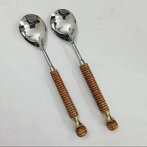 18/8 Stainless Steel Wood Handle Salad Server Set Eco-Friendly Dishwasher <b>Safe</b> American Style Salad <b>Tools</b> Kitchenware Silverware - Product Image 1