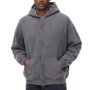 Premium Acid Wash Men's Heavyweight Zip Up Hoodie Vintage Style Streetwear Tracksuit High Quality Custom Apparel Supplier - Product Image 4