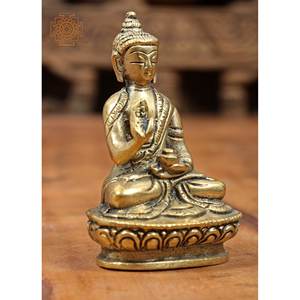 Sculpture de Bouddha de 3 pouces faite à la main en Abhay Mudra petit article de médecine en laiton pour les cadeaux fabriqués en Inde - Product Image 3