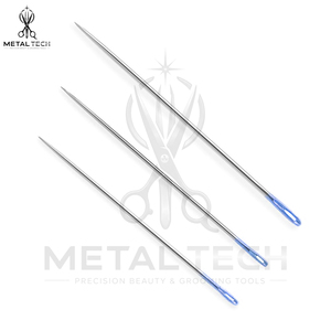 Aiguilles à extensions de cheveux en acier inoxydable à œil bleu, nouveau design, aiguilles à tisser droites à grand œil de précision, ensemble professionnel - Product Image 5