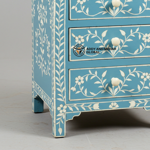 โต๊ะข้างเตียง 2 ลิ้นชัก งานแฮนด์เมด ลายดอกไม้ ประดับด้วยกระดูกสีน้ำเงิน เป็นมิตรกับสิ่งแวดล้อม สำหรับตกแต่งห้องนั่งเล่นสุดหรู - Product Image 5