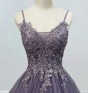 Lilas Spaghetti sangle Tulle étage longueur robe de bal pour les femmes princesse robe de mariée pour les femmes robe volante - Product Image 2