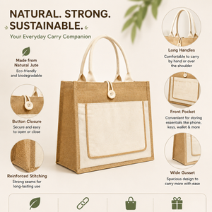 Elegante Bolso de Playa de Lona de Yute para Mujer |   Bolsa de Mano Mediana Reutilizable Ecológica, Diseño Personalizado, Bolsa de Regalo Premium para Uso Diario - Product Image 5