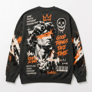 Sudadera Unisex Gris Oscuro con Cuello Redondo, Bordada, de Forro Polar Ecológico, Estilo Urbano, Manga Larga - Product Image 5