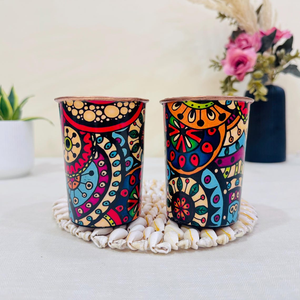 Ensemble de 2 gobelets en cuivre à motifs bohèmes, peints à la main, vaisselle artistique, décoration écologique pour la maison - Product Image 5