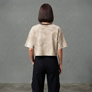 OEM Premium Quality Wholesale Women Vintage Acid Wash Crop <b>Top</b> T-Shirts Eco-Friendly <b>Patchwork</b> Cotton Short Sleeve Breathable - Product Image 2