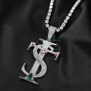 Colgante de Letra en Plata 925 con Diamante Cultivado en Laboratorio, Bañado en Rodio, con Piedras de Colores, Amuleto de Lujo Unisex - Product Image 1