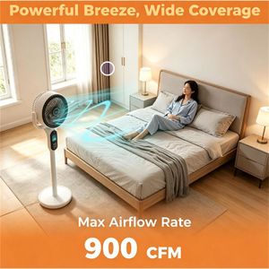 Ventilatore a piantana oscillante silenzioso a 8 velocità con altezza regolabile, pannello touch LED e telecomando con timer 12H, ideale per cappotti da donna - Product Image 5