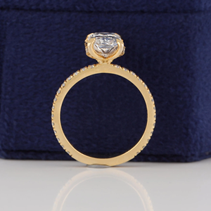 แหวนหมั้นเพชรทรงเหลี่ยมมรกตทองคำแท้ 18K สำหรับผู้หญิง ประดับเพชรแบบ Pave Setting สไตล์คลาสสิก - Product Image 3