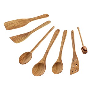 Wooden Kitchen Utensil <b>Sets</b> 7 Pcs Cooking Spatula Slotted Turner <b>Honey</b> Dipper Spoon Nonstick Cookware Tool Kit - Product Image 1