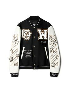 Veste universitaire noire avec logo S orange et patch 94, streetwear pour homme, manches en cuir - Product Image 1