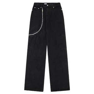Eco friendly <b>mens</b> <b>jeans</b> <b>High</b> <b>Waisted</b> Black Cargo Denim <b>Jeans</b> With Zipper Detail Loose Fit Utility Style <b>Men's</b> Pants Autumn Wear - Product Image 1