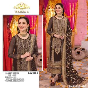 Conjunto de traje semisentado para mujer de alta calidad en georgette sintético con bordado multihilo y zari con lentejuelas - Moda femenina - Product Image 6