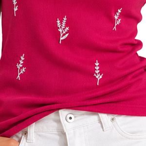 Camiseta sin mangas acanalada rosa cereza y blanca para mujer, bordada, informal, de verano, ajustada, de algodón elástico, personalizada, OEM. - Product Image 6