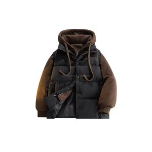 Blouson matelassé unisexe à capuche, color block violet et blanc, hiver, décontracté, coupe-vent, écologique, rembourrage en coton épais, tissu peigné - Product Image 5