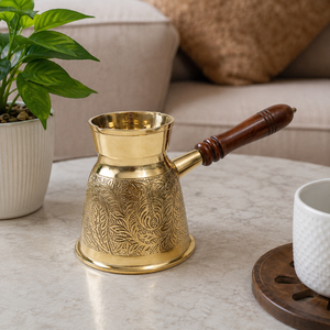 Cafetera Turca Artesanal de Latón Cezve Ibrik con Mango de Madera, Cafetera Árabe Griega para Espresso, Calentador de Leche, Regalo, Utensilios de Cocina - Product Image 3