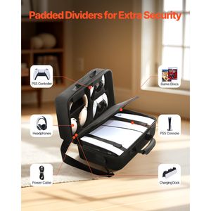 Custodia da trasporto antiurto in silicone e PC per PS5 Slim, borsa da viaggio in EVA con rivestimento interno morbido e divisori imbottiti per protezione extra - Product Image 5
