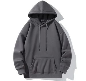 Sweat-shirt à capuche beige pour homme, coupe ample, couleur unie, en molleton de coton, pull décontracté pour l'automne - Product Image 4