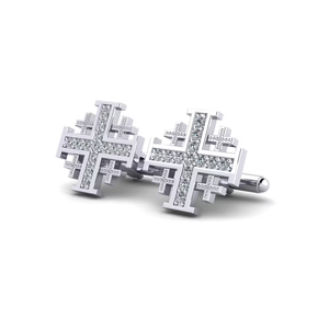Boutons de manchette croix en argent avec cristaux de strass sertis en canal, bijoux formels pour hommes - Product Image 2