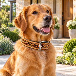 Collier pour chien en cuir tressé à motif floral, boucle robuste, réglable et rembourré, style western, pour la promenade canine - Product Image 3