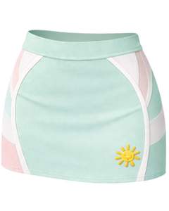 ชุดเซ็ตเสื้อครอปท็อปสีพาสเทลมิ้นท์ชมพูแบบคัลเลอร์บล็อกสำหรับผู้หญิง พร้อมกระโปรงมินิสั้น ทรงเข้ารูป คอวี แขนกุด เอวสูง ชุดสองชิ้น - Product Image 3