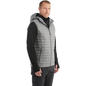 <b>Men's</b> <b>White</b> Hooded Sleeveless Quilted <b>Jacket</b> Canvas Eco-Friendly Waterproof Windproof Cotton Blend Zipper Closure Winter High - Product Image 2