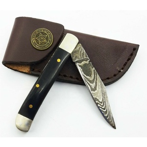 Cuchillo de acero de Damasco con mango de hueso, doble hoja plegable, para camping y uso general, cuchillo de cuchillería plegable de doble hoja, venta al por mayor - Product Image 1