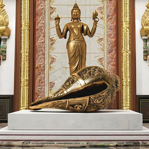 Bold Blossom Shankh (Concha de Caracola) de Latón con Acabado Antiguo Tradicional |   Templo hindú de Pooja para bodas de Diwali, tallado a mano - Product Image 1