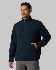 Veste polaire pour homme, bleu marine, col zippé, coupe classique, décontractée, respirante, en polyester tricoté, couleur unie, pour l'automne - Product Image 2