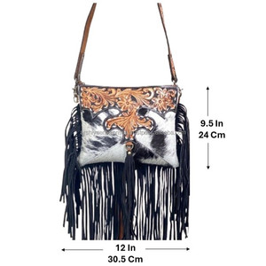 Bolso bandolera con flecos de vaquera occidental de cuero de vaca para mujer, bolso de hombro Floral de cuero de vaca, moda 2025 - Product Image 2