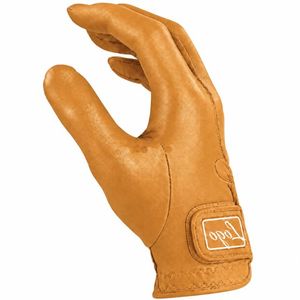 Gant de golf en cuir véritable, pour main droite et gauche, à doigts entiers, à enfiler, unisexe, couleur beige, avec patch logo, camel, marron. - Product Image 5