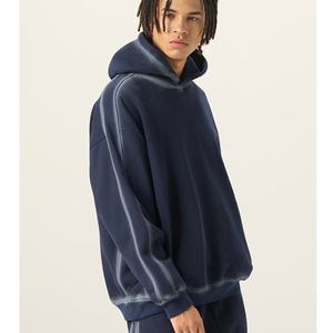 <b>Men</b> Oversized Hooded <b>Sweatshirt</b> Solid <b>Black</b> Cotton French Terry <b>Plain</b> Dyed Regular Fit Autumn Streetwear Casual Wear - Product Image 4