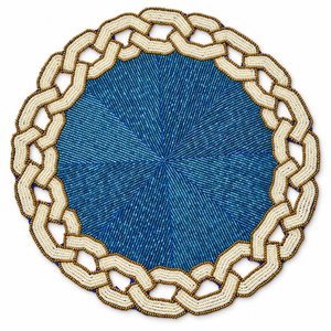 <b>Blue</b> Ivory Chain Border Glass Beaded <b>Placemat</b> Radial Bead Center Modern Design Eco-Friendly Heat Resistant | Luxury Dining Decor - Product Image 1