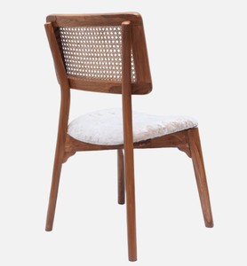 Chaise de salle à manger moderne en bois avec dossier en rotin et assise en velours rembourrée, design mid-century, mobilier pour la maison - Product Image 5