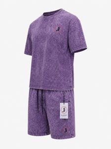 Men Acid Wash Summer <b>Set</b> Lightweight Breathable Two Piece Apparel Vintage Style Short Sleeve Shirt And Comfortable Shorts - Product Image 4