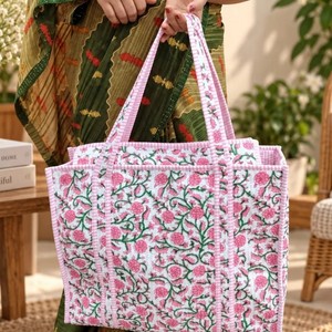 Bolsa de Lona Floral con Diseño de Paneles Bordados, Abertura Superior, para Playa, Uso Diario, Todas las Temporadas - Product Image 5