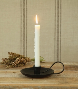 Vintage Black Metal <b>Taper</b> <b>Candle</b> <b>Holder</b> with Loop Handle and Wide Drip Tray Base for Rustic Farmhouse Tabletop Home Decor - Product Image 2