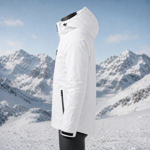 Veste de ski imperméable à capuche blanche pour homme, fermeture éclair, logo personnalisé sur le devant, isolation synthétique, vêtements d'extérieur, veste de ski - Product Image 4