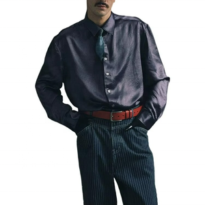 Camisa de Vestir Brillante para Hombre Finch Garment, Manga Larga, Cierre de Botones, Color Sólido, Camisa de Satén Brillante con un Solo Botón - Product Image 2