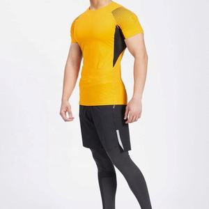 <b>Men</b> <b>Compression</b> Fit MMA Rash Guards Breathable Yellow Black Gym Wear Quick Dry Short Sleeve Sports Fitness Running Spring Top - Product Image 4