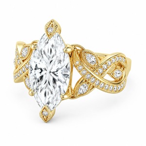 Anillo de compromiso para mujer de oro amarillo de 18 quilates con diamante redondo cultivado en laboratorio, banda ancha con milgrain y diseño de corona real. - Product Image 6