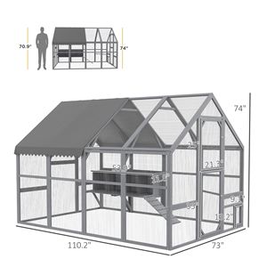 Grande Pollaio 9 X 6 X 6 con Nido, Copertura Grigia Anti-UV e Resistente all'Acqua per 8-12 Galline - Product Image 3
